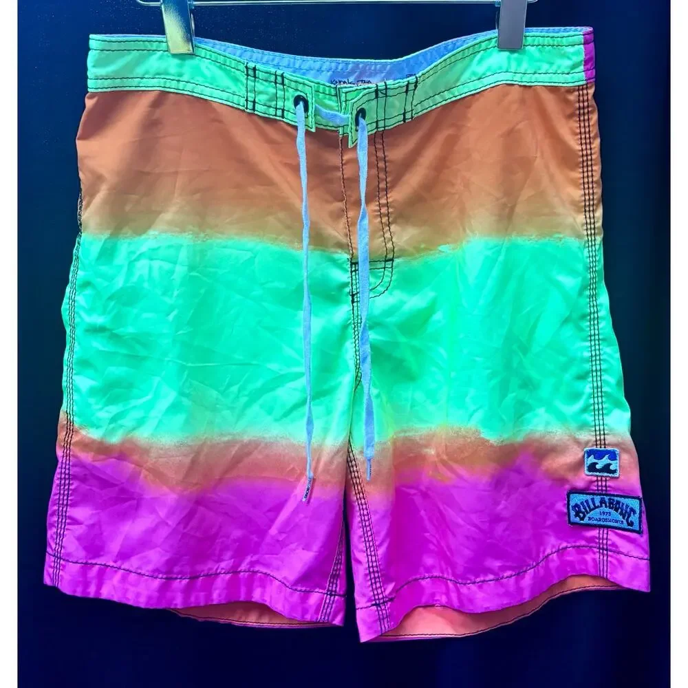 Billabong Tribong Board Shorts 31 Neon Gradient Surf Swim Y2K Beach Colorblock